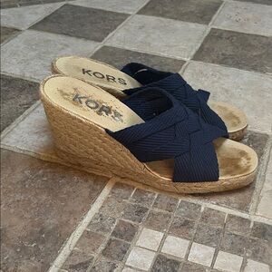 Michael Kors Navy Espadrille Wedge Sandals with Cross-Strap Sz 8